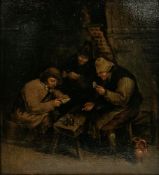 19th century Continental School  Oil on panel  Peasants Playing Cards, after Adriaen van Ostade (
