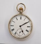 Early 20th century Omega open faced pocket watch, the enamel dial with Roman numeral hour markers,