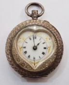 Early 20th century silver cased lady's fob watch, heavily engraved case with geometric and foliate