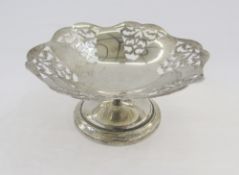 George VI silver bonbon dish, pierced borders on circular pedestal base, hallmarked Birmingham