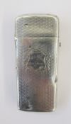 Victorian silver lancet case, engine turned with shield-shaped cartouche reading 'S Oldham,