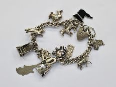 Silver charm bracelet, various charms including a Buddha, 40gm total approx including enamelled