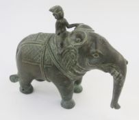 Indian bronze model of an elephant and rider, probably late 19th/early 20th century, with engraved