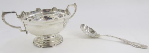George VI silver two-handled footed sugar bowl, hallmarked Sheffield, 1940, makers marks for