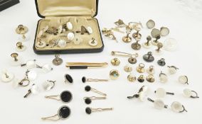 Collection of rolled gold studs and buttons to include gold-coloured stud set single turquoise,