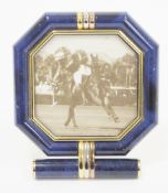 Les Must de Cartier Quartz easel back photograph frame, of octagonal form, in a simulated lapis