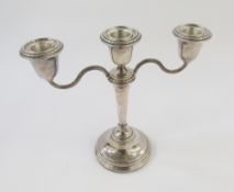 Silver candelabrum, Birmingham 1965, Elkington & Co, the double C-scroll branches with three
