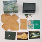 Rolex Oyster box with accessories, including inner and outer box, two plastic tags, Your Rolex