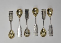 Set of six Swedish Boliden silver 'sami' wedding spoons designed by Fritz Olsson, the handles