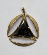 Vintage 9ct gold smoky quartz faceted pendant, with pierced bark cast setting, hallmarked, 5.4g