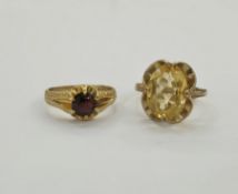 9ct gold and citrine coloured dress ring, stone in scalloped claw setting, size 'P and a half' and