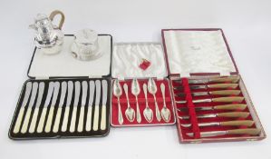 Various items of silver-plate, including: a pair of knife rests, a set of six cased Viners EPNS