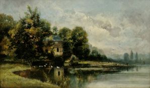 19th century English school Oil on canvas Mill pond, signed Charles PAH lower left, 30.5cm x 50.6cm