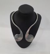 Danish modernist white metal torque necklace by designer Jacob Hill, 18.5cm long  Condition Report