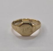 9ct yellow gold signet ring engraved with initials, ring size L½, approx weight 3g