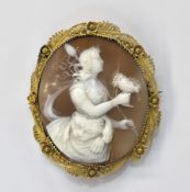 Gilt metal cameo brooch, the oval cameo carved with classical female, possible Athena, the mount