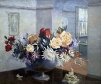 Victor F Webb Oil on canvas Still life flowers in vase, inscribed verso 'Interior with Flowers by