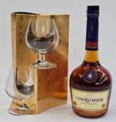 Courvoisier VS Cognac gift set comprising a 70cl 40% vol bottle and two tasting glasses in box