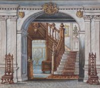 A 19th century English School watercolour on paper of the staircase in the King's Arms Public