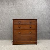 A 19th century mahogany chest of drawers having a moulded top above two short over three long