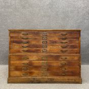 An early 20th century Staverton style pine plan or architect's chest of nine shallow map drawers
