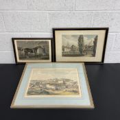Three 18th century and later hand coloured engravings to include one of Camden Town Stationary