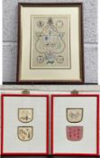 A collection of coat's of arms collated in three separate glazed frames to include two having four