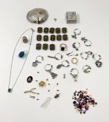 A collection of jewellery and other items to include a metal clad shell with maker's marks, a