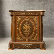 A 19th century style pier cabinet with a lobed marble top above a kingwood crossbanded and ormolu