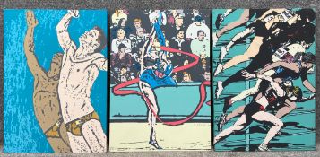 Julian Pedraza (b.1982), three contemporary acrylic paintings on canvas; one titled 'Racial Race',