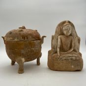 An Eastern dolomite stele/stone carving of a seated Buddha along with a Chinese Han Dynasty style