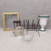 A collection of items to include a metal Cuvee de Prestige Champagne Du Louvois ice bucket, and