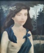 J. Hanning-Lee, a signed oil on canvas titled 'Iris Sanmugam' 1955 in a gilt frame with a label