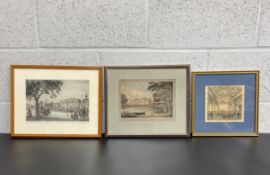 Three prints to include a signed 19th century etching titled 'Buckingham Palace (as first bought