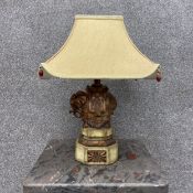 A contemporary Eastern carved and painted figural elephant table lamp on a moulded and faceted base.