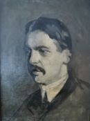 An early 20th century oil on canvas, portrait of a gentleman in a gilt and painted frame. H.50 L.