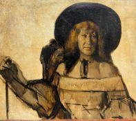 A mid 20th century American School oil portrait on canvas depicting a figure in a wide brimmed hat