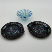 A pair of possibly Qing dynasty, Kangxi period mother of pearl inlaid black lacquer dishes with