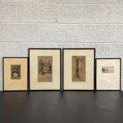 Four 20th century etchings to include a pair titled 'John Know's House, Edinburgh' and 'Advocate's C