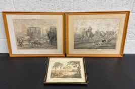 A pair of 19th century lithographs with colours titled 'Reinforcements Proceeding to Delhi' and '