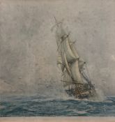 After William Lionel Wyllie (1851-1931), a late 19th century etching with colours depicting a
