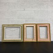 Three picture frames to include a pair of gilt frames with painted crackled salmon pink borders