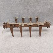 A large Continental style gilt iron eight branch ceiling candelabra. H.26 W.90cm