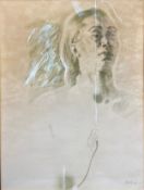A large signed pencil and pastel portrait drawing on paper. Framed and glazed and signed to the