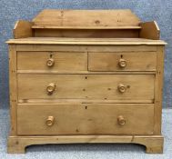 A 19th century pine chest of drawers with raised superstructure on shaped bracket feet. H.102 W.