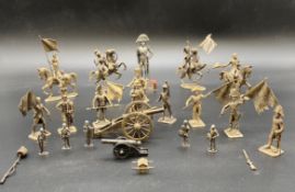 A miscellaneous collection of twenty four items of French pewter soldiers etc. H.14cm (tallest)
