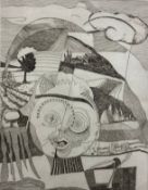 A signed and limited edition surrealist style etching titled 'Nostalgia', depicting a stylised