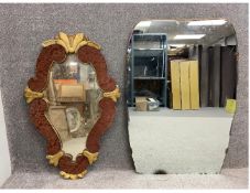 Two mirrors to include one early 20th century with a shaped Baroque style giltwood and damask