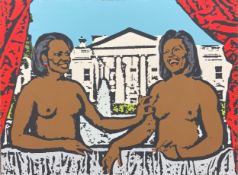 Julian Pedraza (b.1982), a signed and dated acrylic on canvas titled 'Afro Ladies' 2011, with an