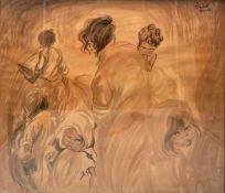 Elizabeth Durack (1915-2000), a signed watercolour on paper, Aboriginal mother and children.